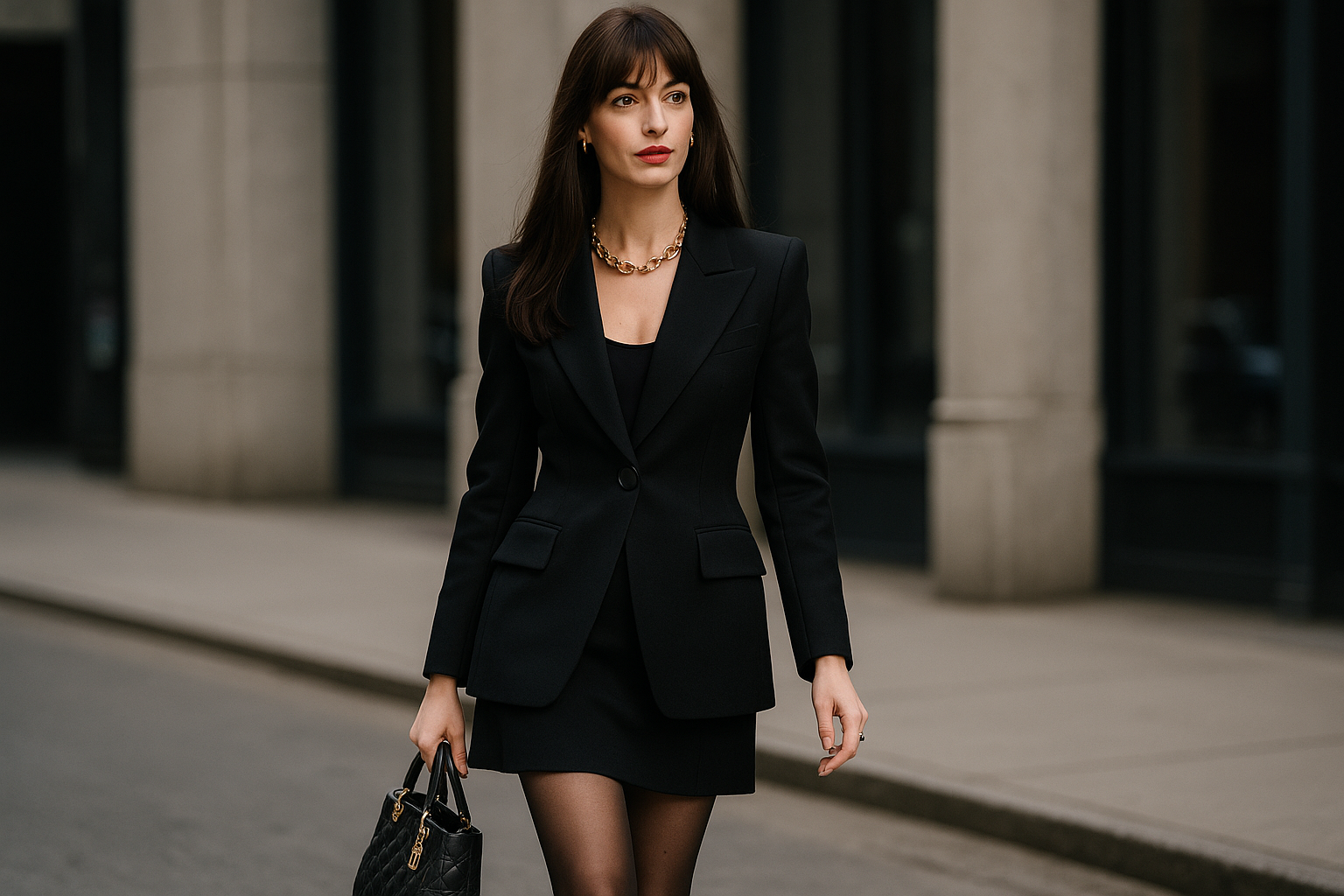 donna vestita come anne hathaway nel film diavolo veste prada