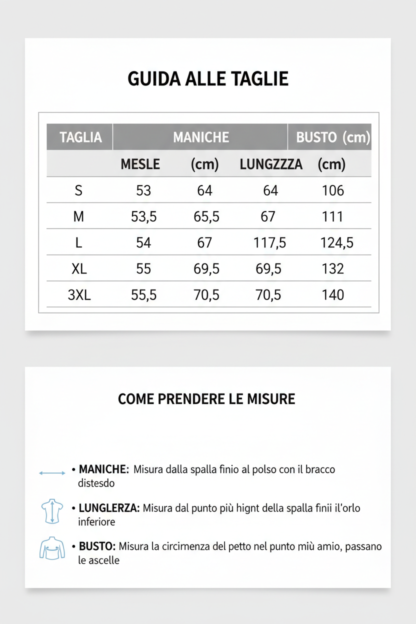Tabella taglie corretta con guida alle misure